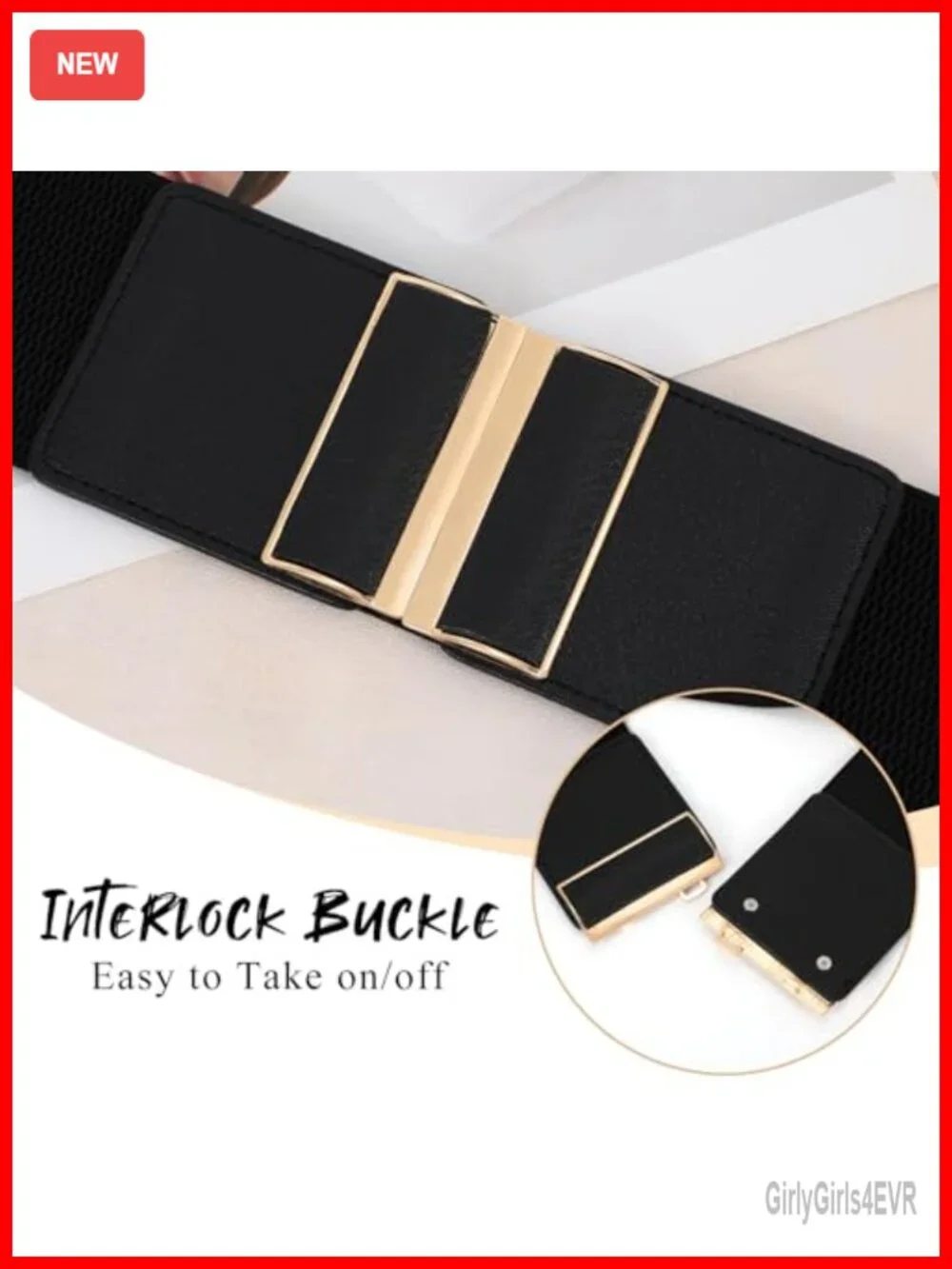 Women Wide Elastic Stretch Belt Leather Interlocking Buckle Vintage Waistband 3